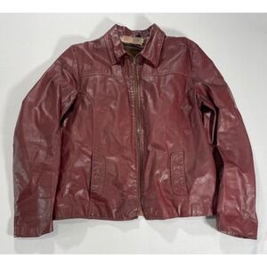 VTG Jean Pierre Genuine Leather Maroon Jacket w/ Faux Fur Lining Size 46